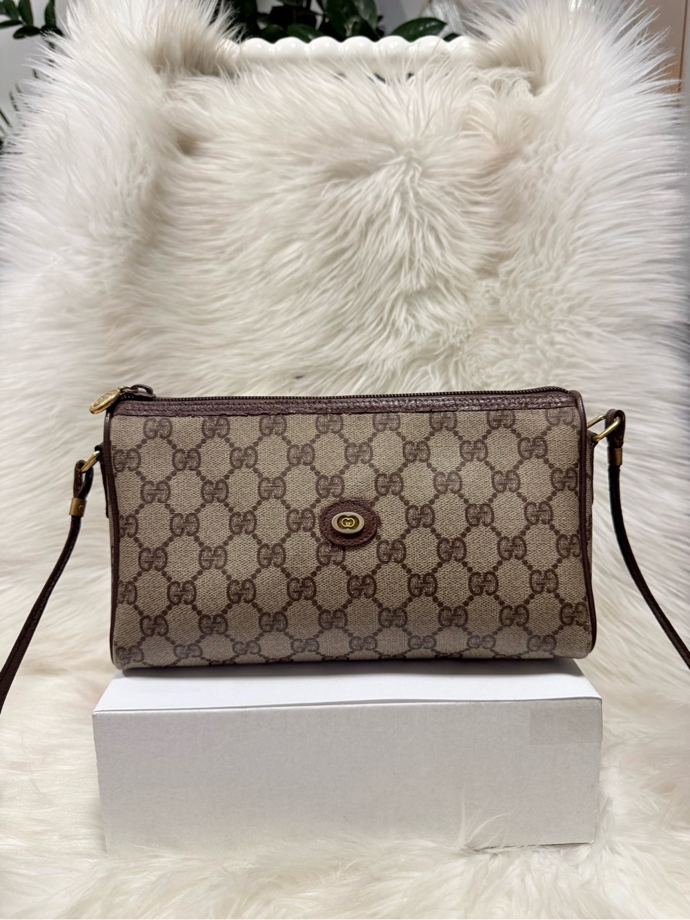 Authentic Gucci Brown Monogram Crossbody Bag